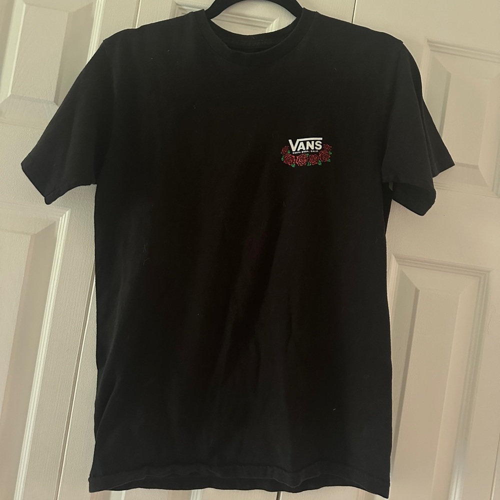 Vans Men’s T-Shirt Small Black Logo Off The Wall Rose Graphic Tee